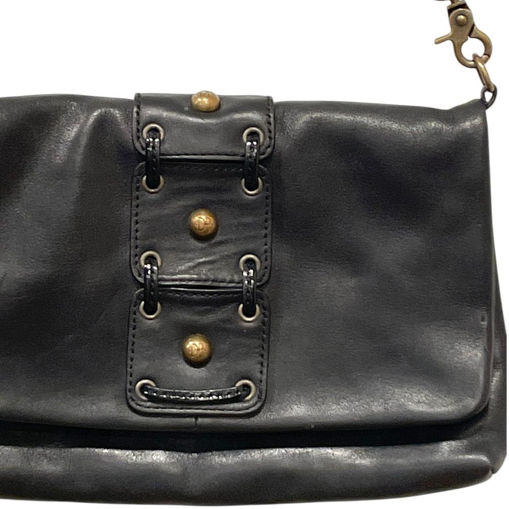 Donald J Pliner Womens Leather Bag Purse Shoulder Strap Brass Hardware Black - Picture 2 of 16